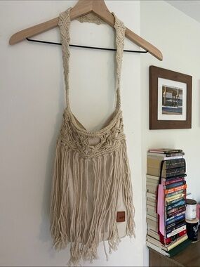 Roxy - Bohemian Macramé Fringe Handbag in Cream